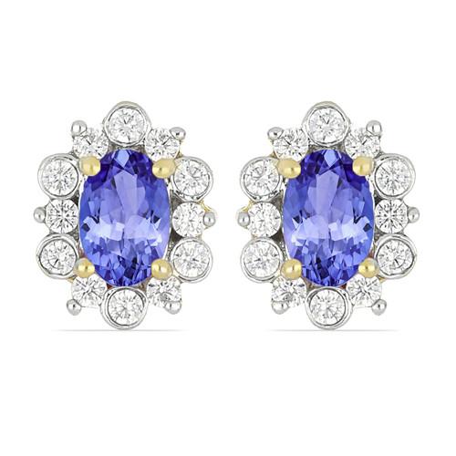 BUY 14K GOLD REAL TANZANITE GEMSTONE HALO EARRINGS